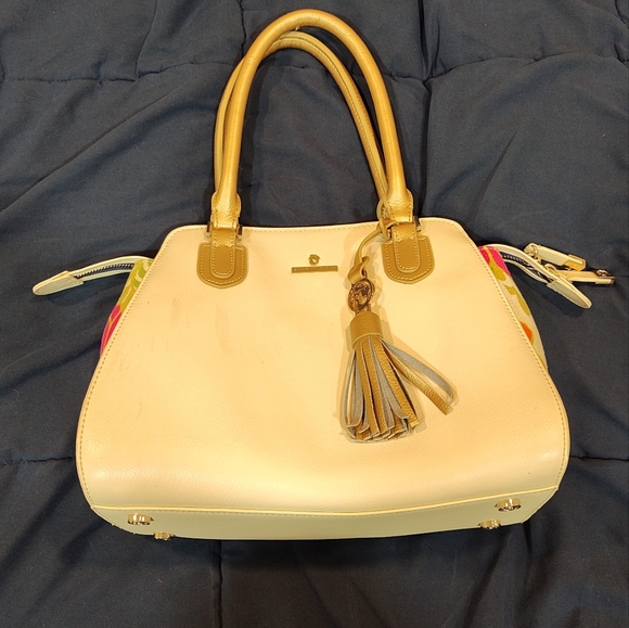 Spartina 449 Handbags - Spartina 449 Large Genuine Leather Tropical Ivory & Gold Shoulder Bag Handbag